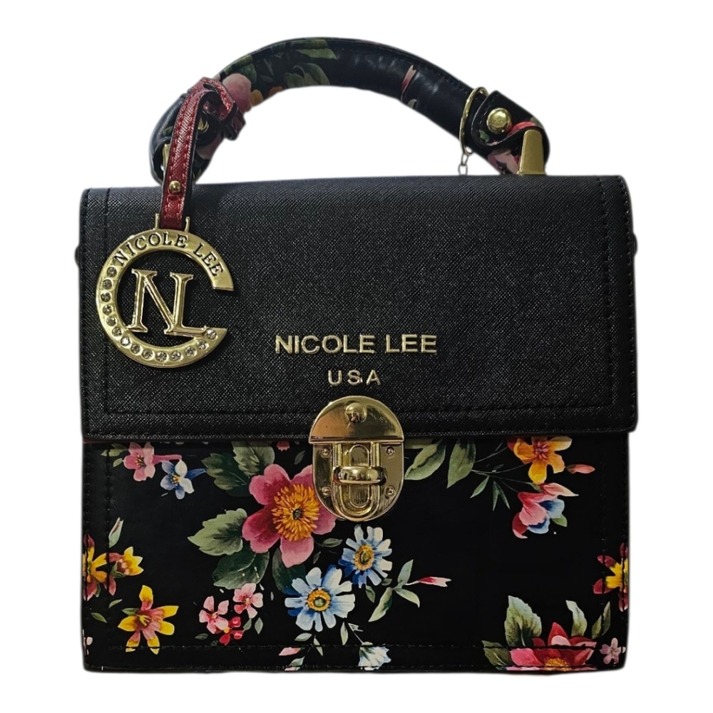 NICOLE LEE Black and Floral Mini Satchel/CrossbodyBag
